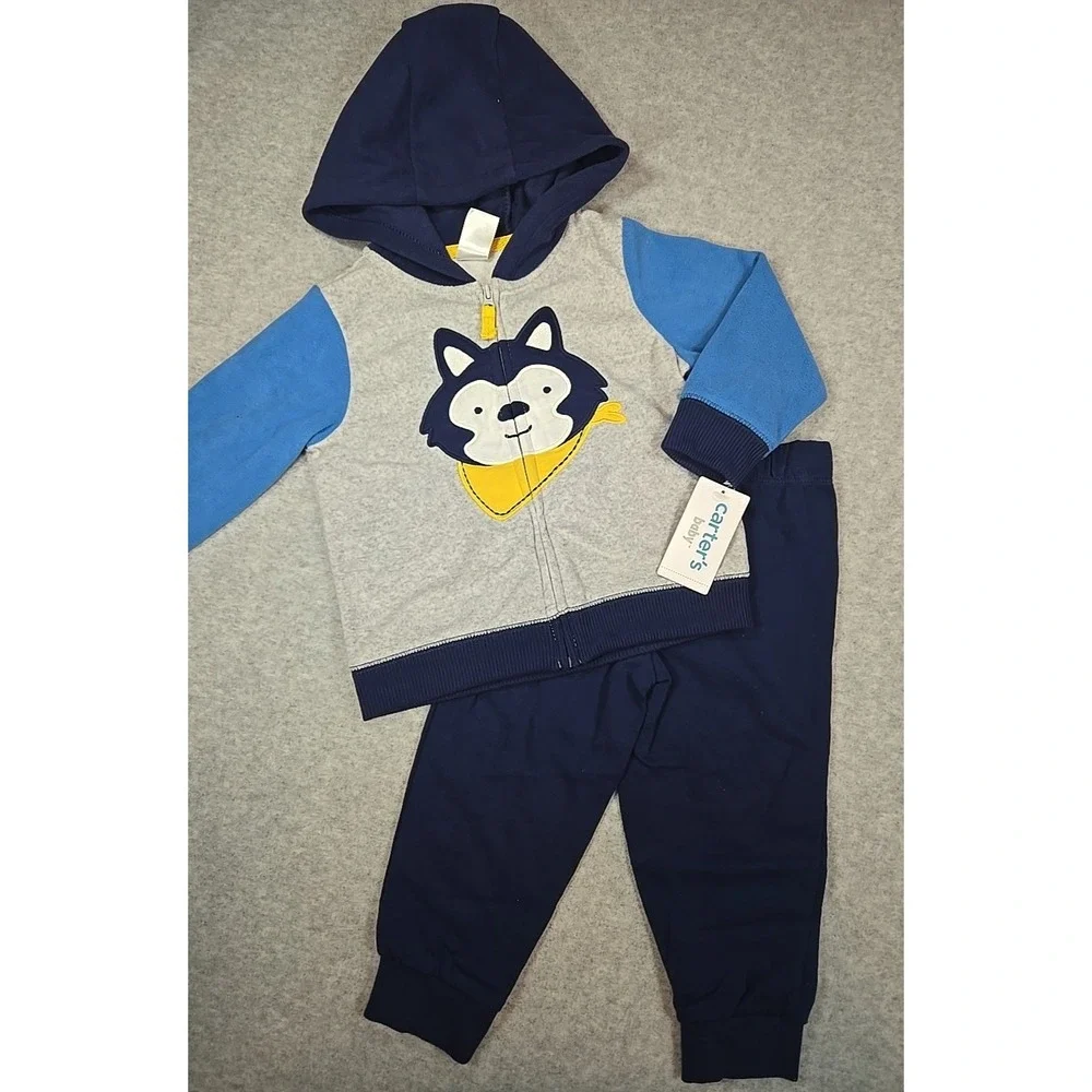 Carter's Baby Boys Size 18 mo 3pc Full Zip Sweatshirt Jogger Outfit Set‎ NWT